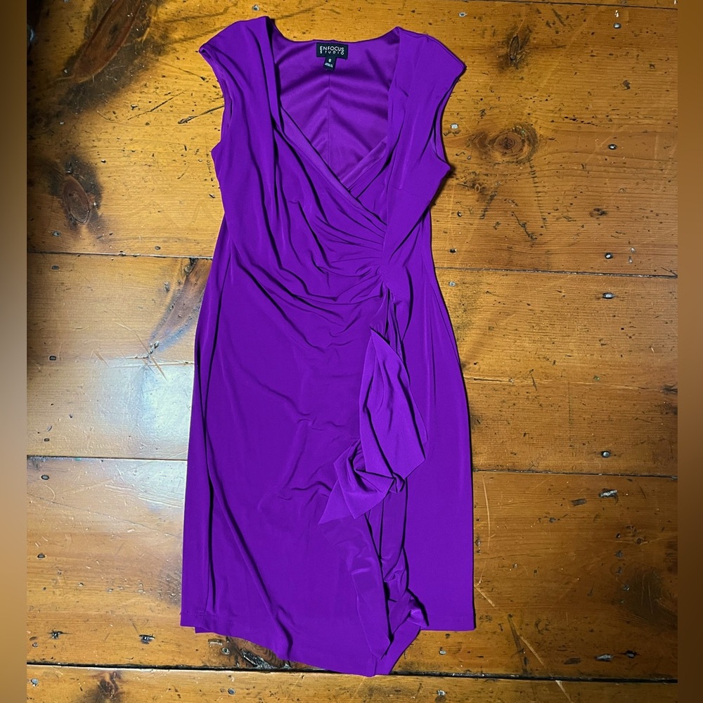 Purple size 6 stretch polyester faux mock wrap sleeveless dress Enfocus Studio